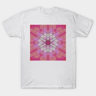 Mosaic Mandala Flower Pink and White T-Shirt